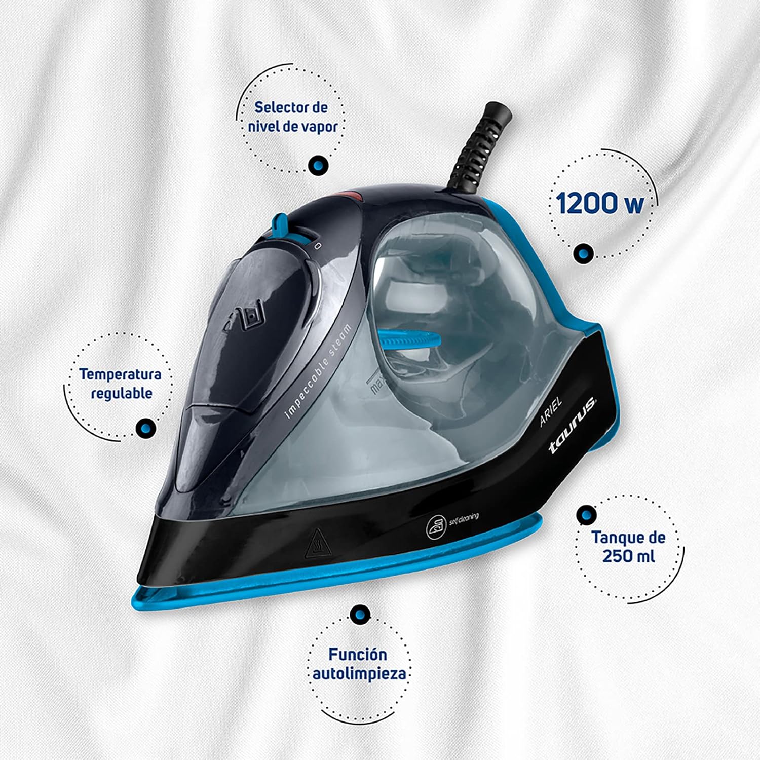 Plancha de vapor antiadherente 1200 watts ariel taurus.