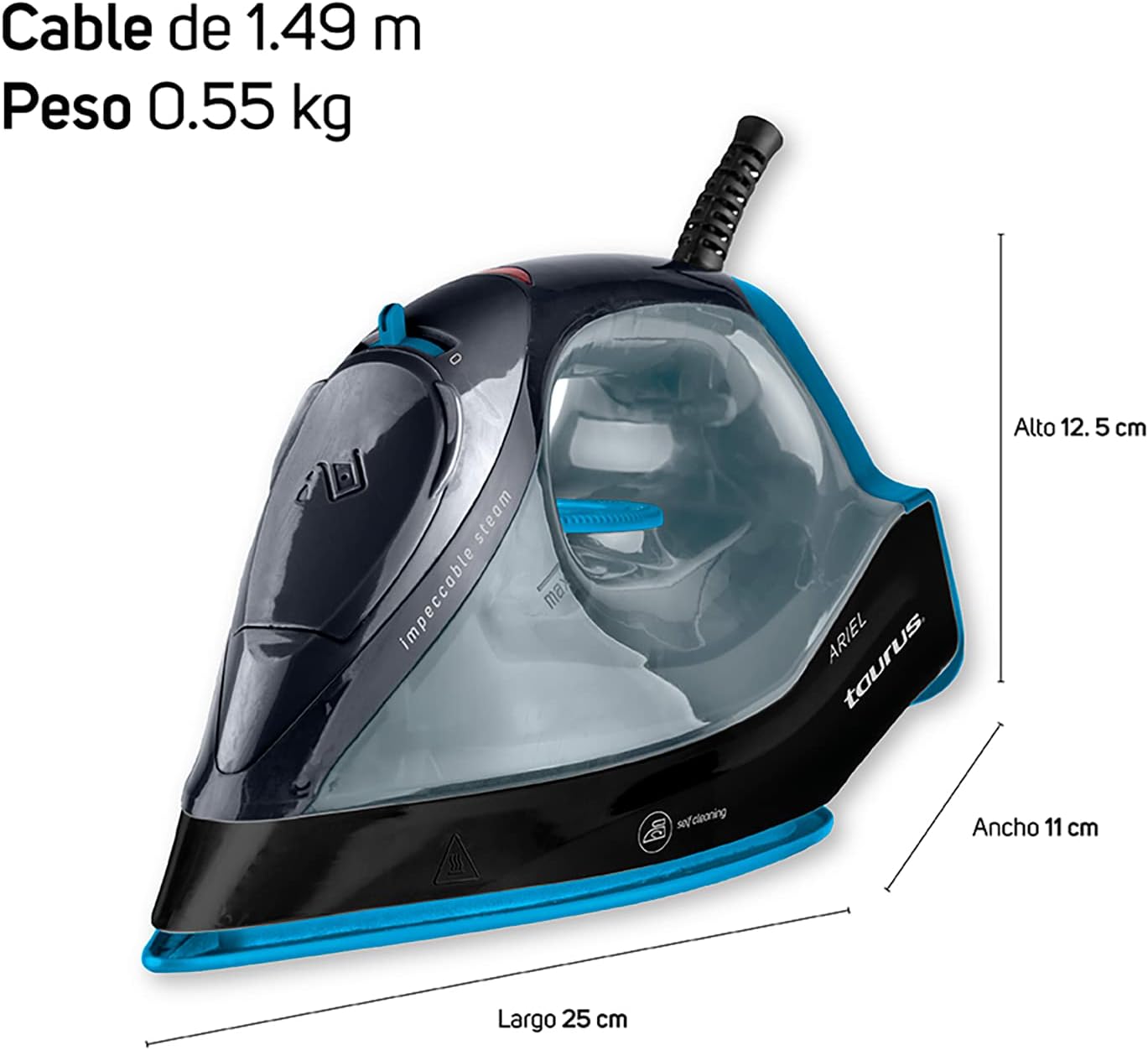 Plancha de vapor antiadherente 1200 watts ariel taurus.