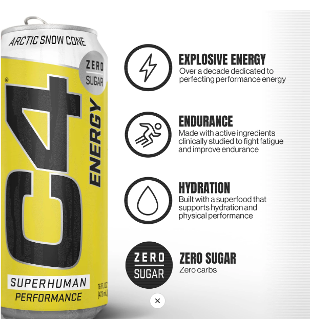 Caja de Bebida Energizante C4 (Snow Artic) 12 Latas