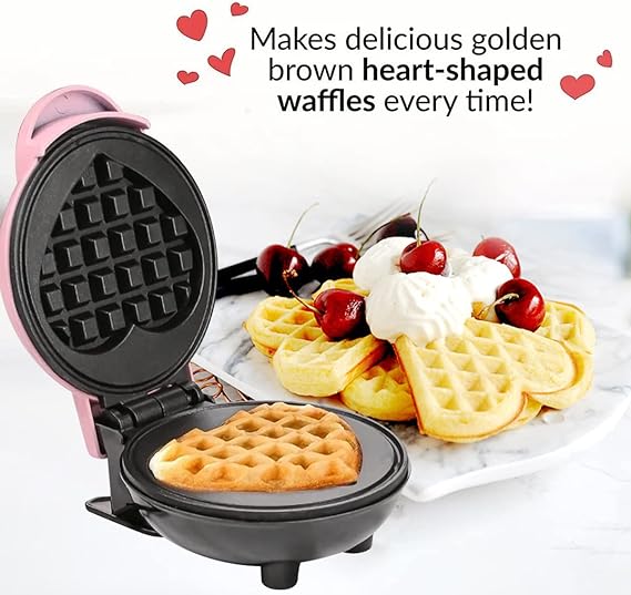 Mini waflera para hacer waffles, DAQI doble cara antiadherente, con fácil limpieza,paninis, papas hash brown, y otros para el desayuno, almuerzo o aperitivos ect.（Rosado）