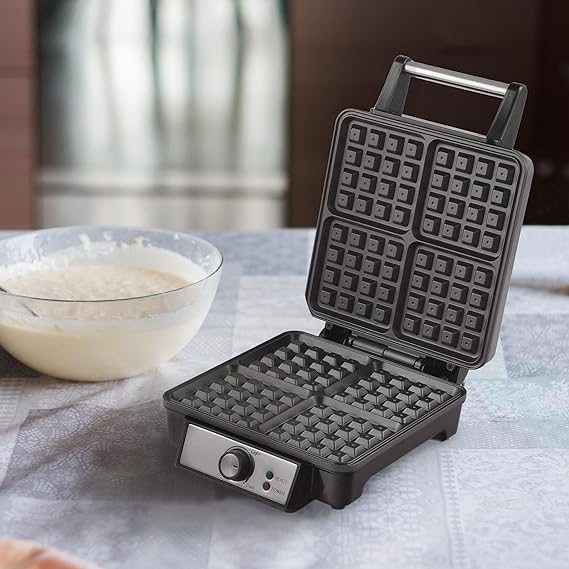Masterchef by Hukën | Waflera Manual | Wafflera de Acero Inoxidable | Fácil Limpieza (4 Rebanadas (Acero))