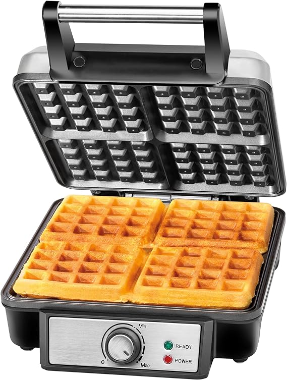 Masterchef by Hukën | Waflera Manual | Wafflera de Acero Inoxidable | Fácil Limpieza (4 Rebanadas (Acero))