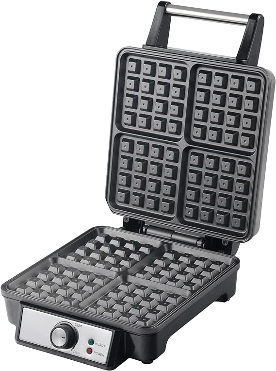 Masterchef by Hukën | Waflera Manual | Wafflera de Acero Inoxidable | Fácil Limpieza (4 Rebanadas (Acero))