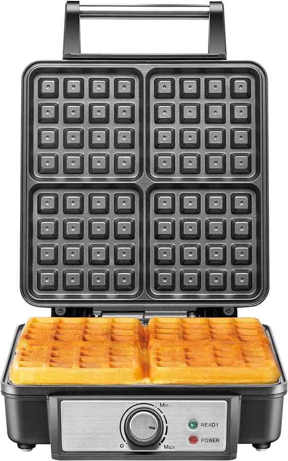 Masterchef by Hukën | Waflera Manual | Wafflera de Acero Inoxidable | Fácil Limpieza (4 Rebanadas (Acero))