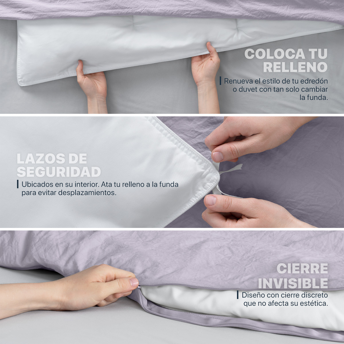 Funda para Duvet Microfibra Acabado Prelavado Sin Relleno más Fundas de Almohada Queen Size Lila Esquimal.