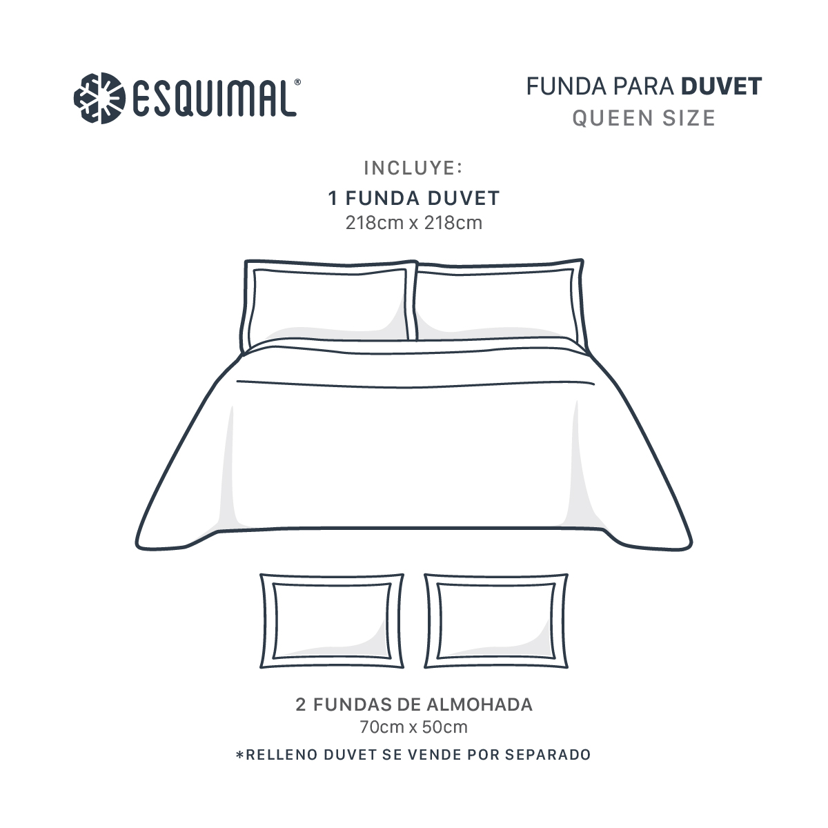 Funda para Duvet Microfibra Acabado Prelavado Sin Relleno más Fundas de Almohada Queen Size Lila Esquimal.