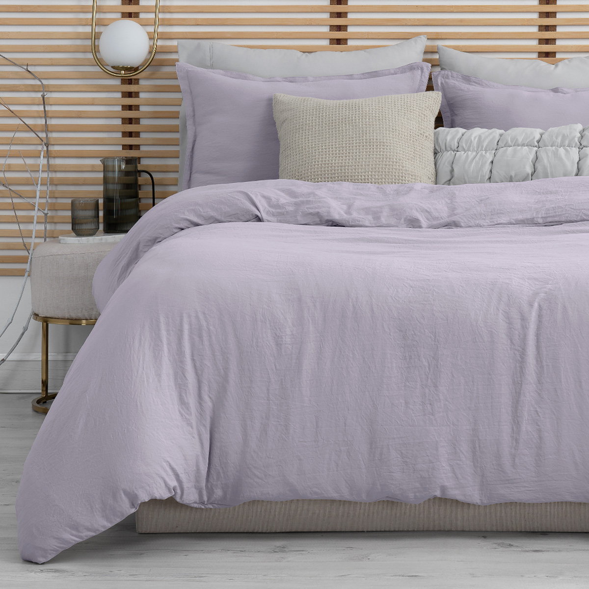 Funda para Duvet Microfibra Acabado Prelavado Sin Relleno más Fundas de Almohada Queen Size Lila Esquimal.