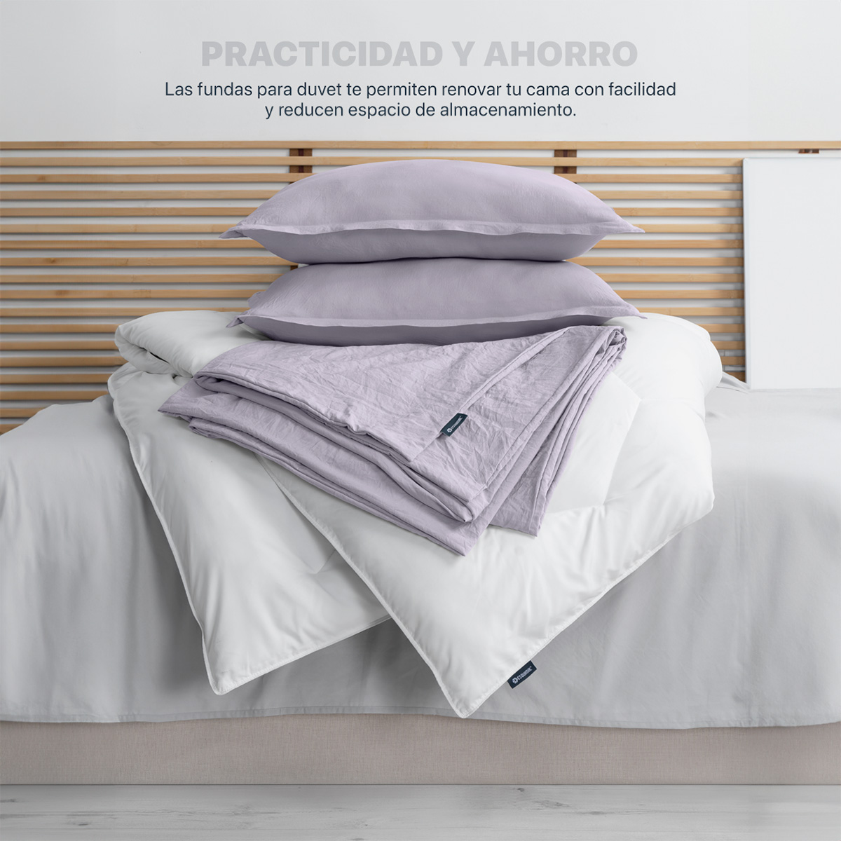Funda para Duvet Microfibra Acabado Prelavado Sin Relleno más Fundas de Almohada Queen Size Lila Esquimal.
