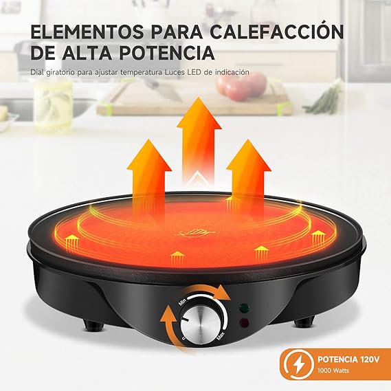 CMGB Crepera Eléctrica,Placa para cocción del desayuno Antiadherente de 12 pulgadas con control de temperatura ajustable e incador de luz LED