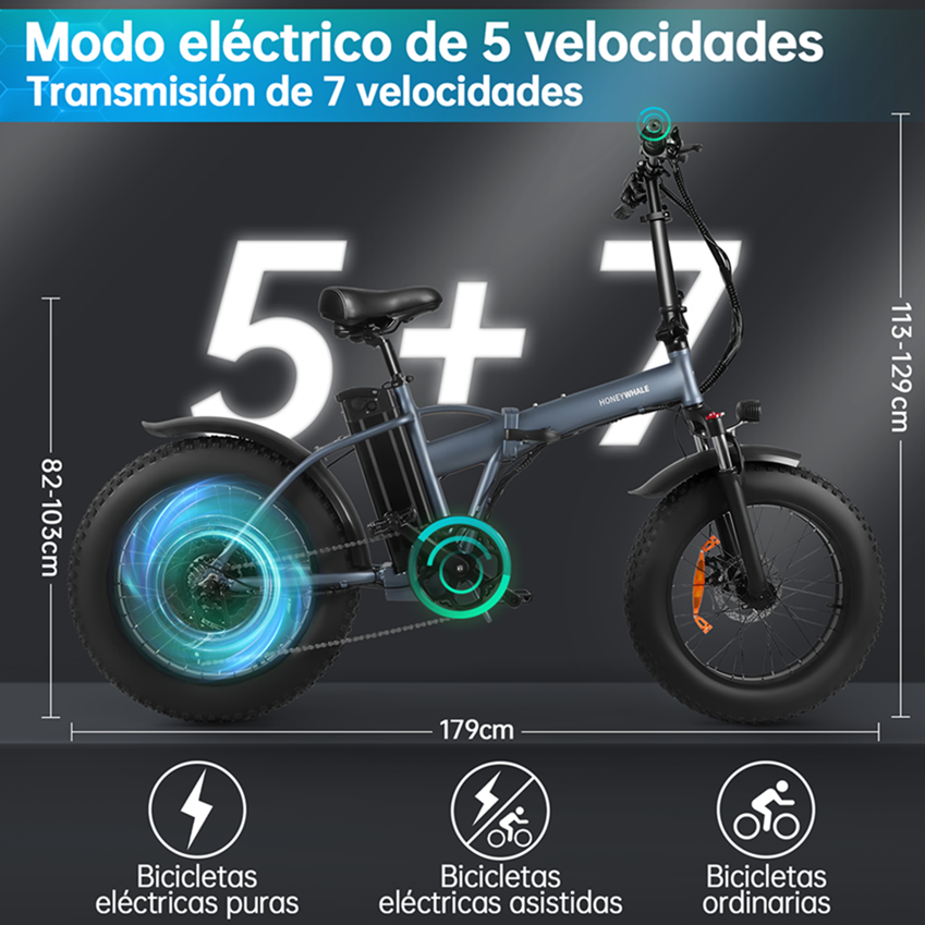 Bicicleta Eléctrica Plegable Honey Whale F6 Gris