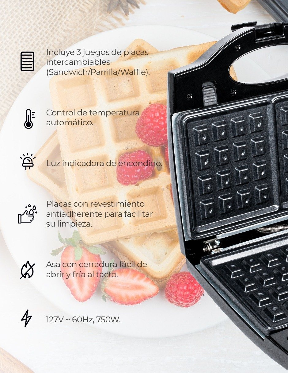 Sandwichera / Snackera 3 en 1 con placas intercambiables - DSM-9780.