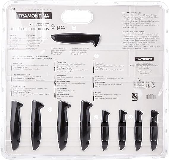 TRAMONTINA - Juego de Cuchillos de Cocina Plenus, para Servir, 9 Piezas, Color Negro