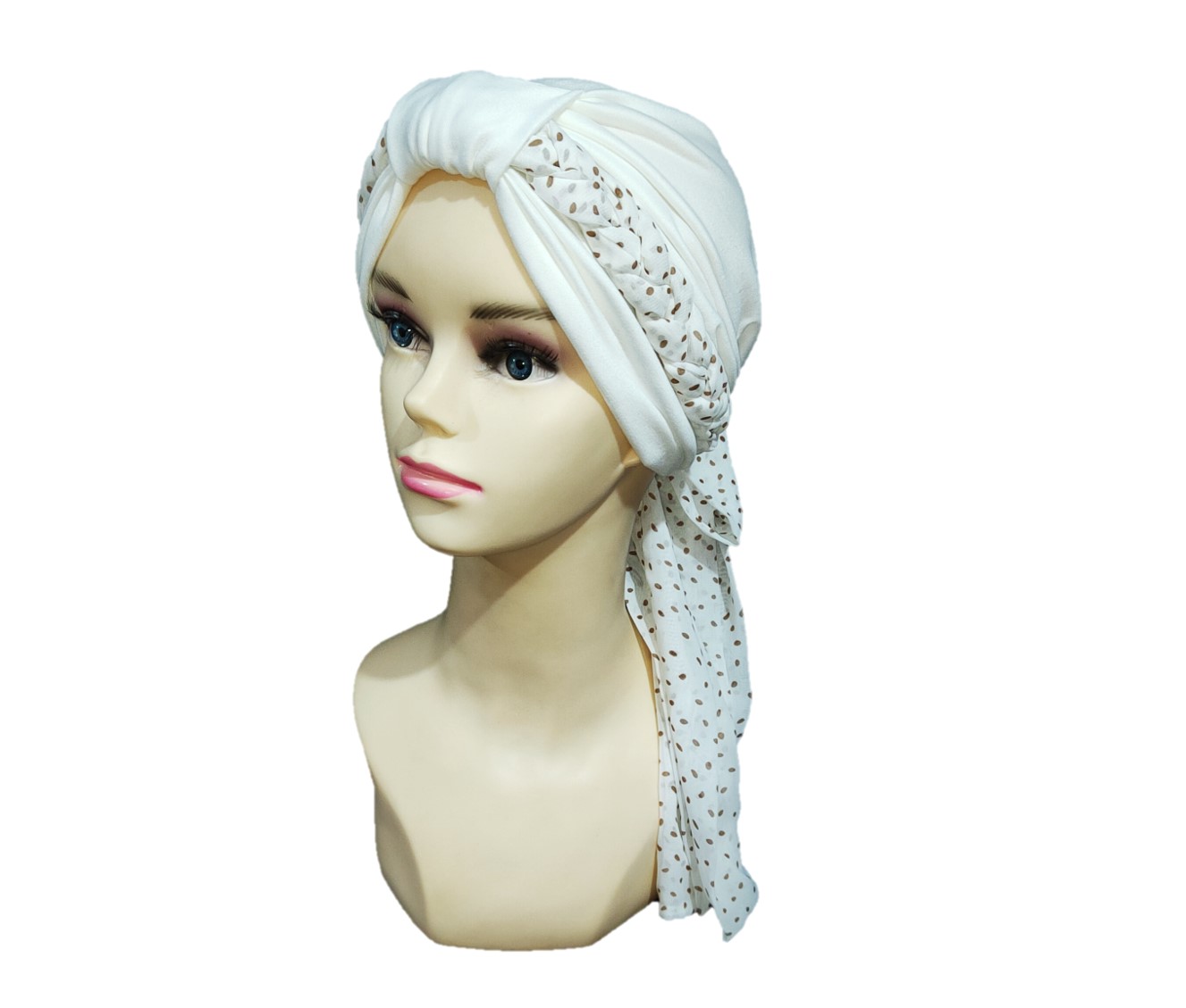 Turbante Gorro Mujer Elegante con trenza ligera de shiffon mascada (Hueso).