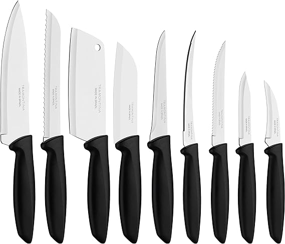TRAMONTINA - Juego de Cuchillos de Cocina Plenus, para Servir, 9 Piezas, Color Negro