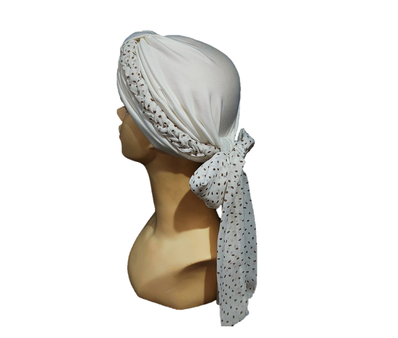 Turbante Gorro Mujer Elegante con trenza ligera de shiffon mascada (Hueso).