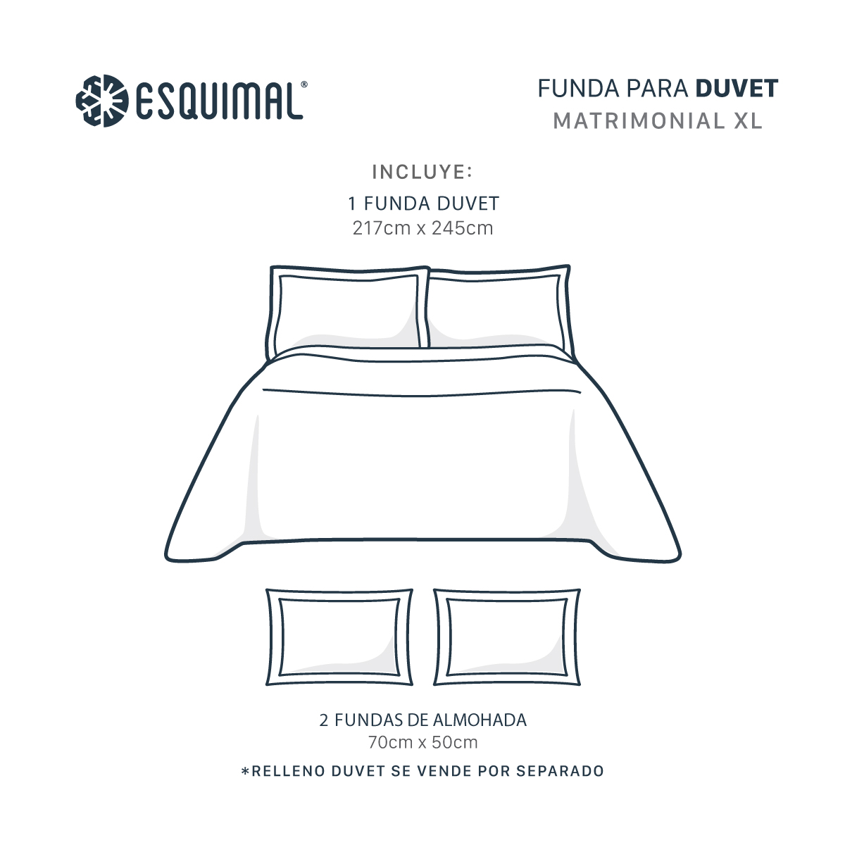 Funda para Duvet Microfibra Acabado Prelavado Sin Relleno más Fundas de Almohada Matrimonial XL Gris Claro Esquimal.