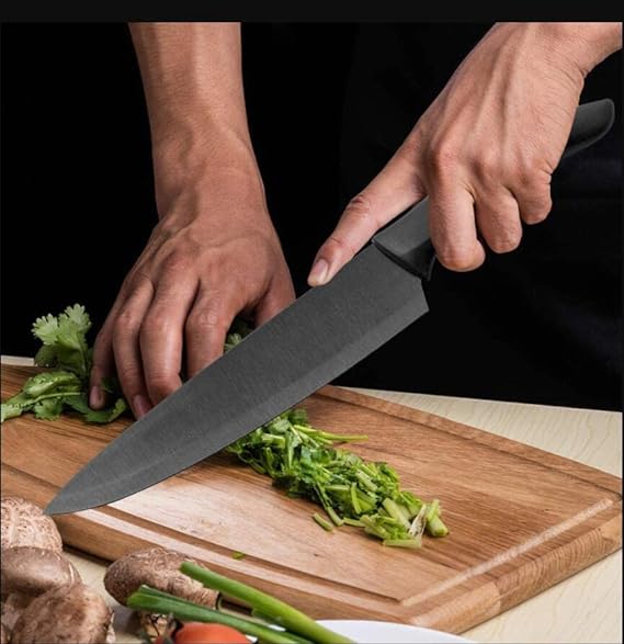 Juego De Cuchillos De Cocina Multifuncional, 5Piezas Juego de Cuchillos de Chef de Acero Inoxidable con Protectores de Cuchillas y Piedra de Afilar para Chef Cortar Pelar Rebanar y Cocinar Negro