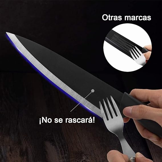 Juego De Cuchillos De Cocina Multifuncional, 5Piezas Juego de Cuchillos de Chef de Acero Inoxidable con Protectores de Cuchillas y Piedra de Afilar para Chef Cortar Pelar Rebanar y Cocinar Negro