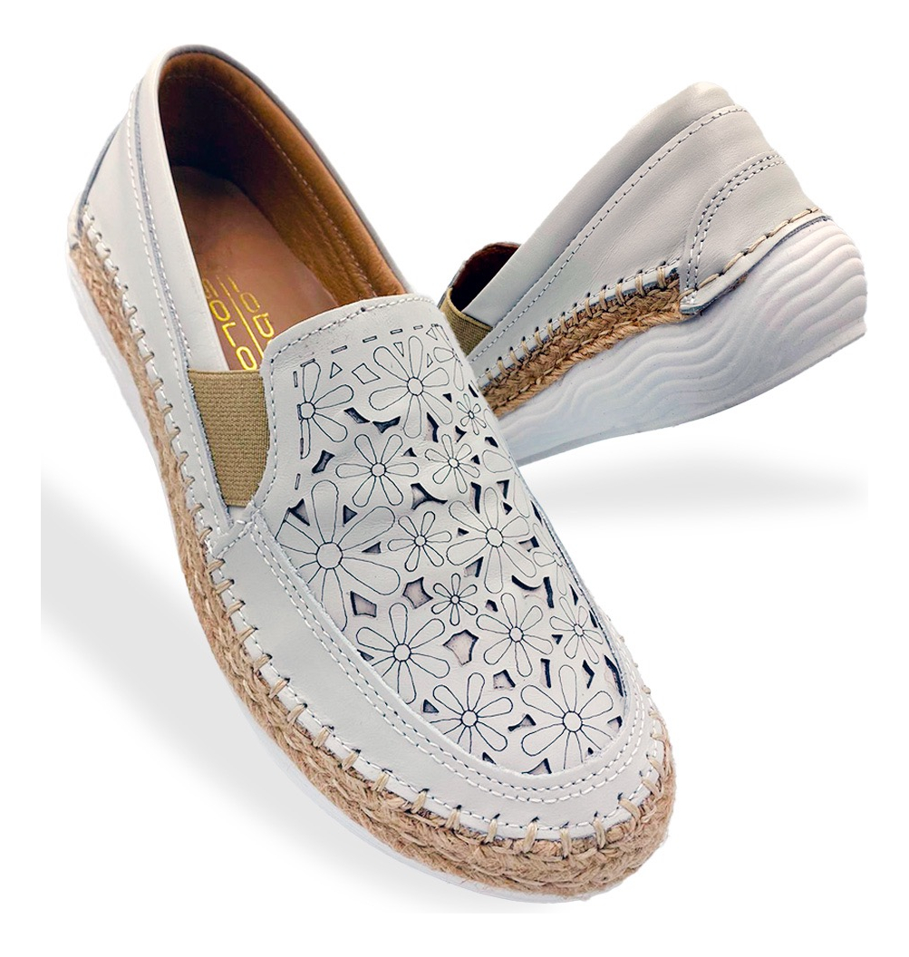 Zapato Confort Lobo Solo De Piel Blanco Para Mujer .