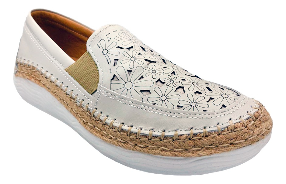 Zapato Confort Lobo Solo De Piel Blanco Para Mujer .