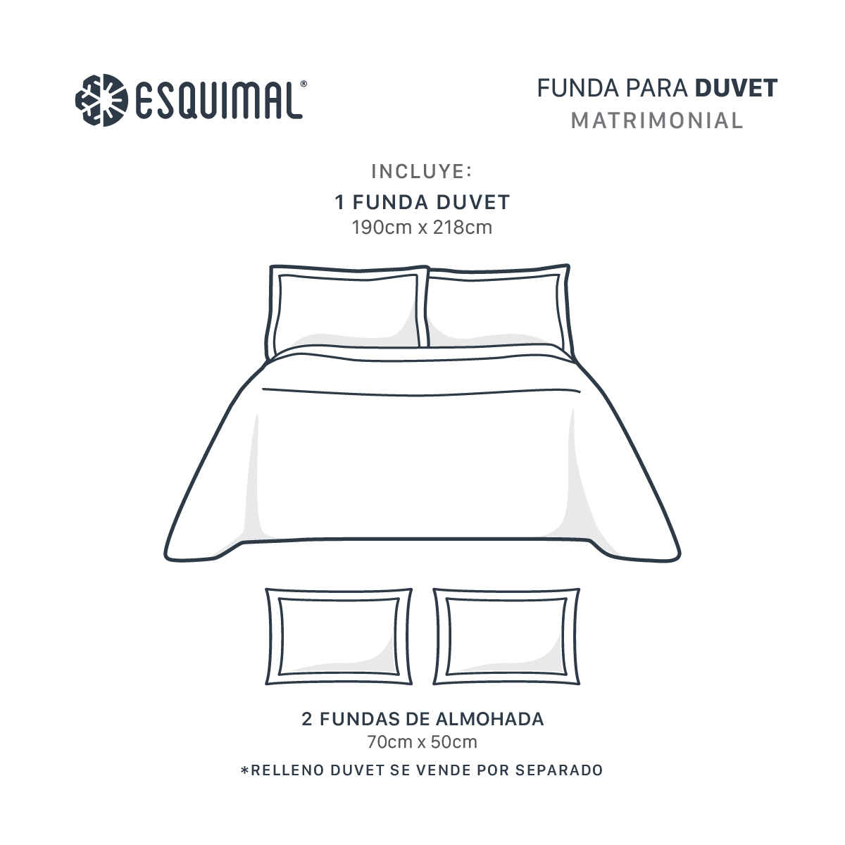 Funda para Duvet Microfibra Acabado Prelavado Sin Relleno más Fundas de Almohada Doble Vista Matrimonial Negro - Gris  Esquimal.