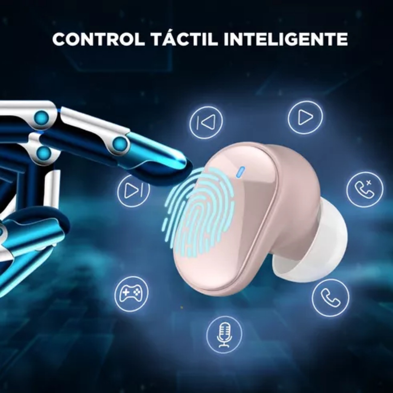 Audífonos in-ear gamer inalámbricos HTC TWS7 rosa con luz LED