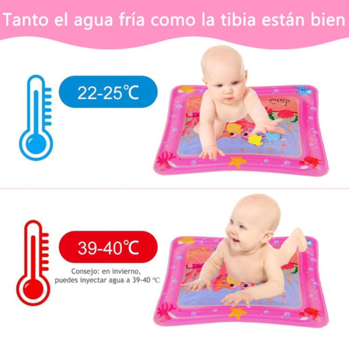 "Cojín Agua Inflable Bebé Estimulació Temprana Alfombra Diseo Rosa "