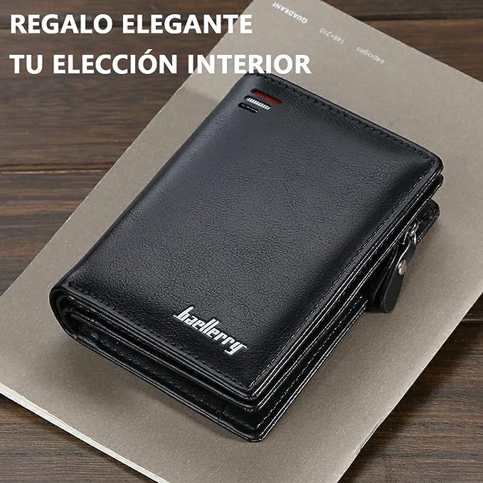 A Cartera para Hombre, lletera para Hombre Piel, con RIFD Protección, 11 Ranuras para Tarjetas, con Cremallera,.