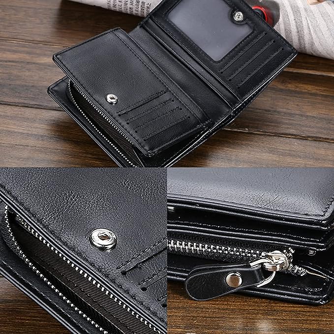 A Cartera para Hombre, lletera para Hombre Piel, con RIFD Protección, 11 Ranuras para Tarjetas, con Cremallera,.