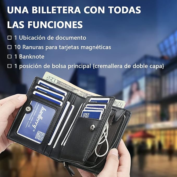 A Cartera para Hombre, lletera para Hombre Piel, con RIFD Protección, 11 Ranuras para Tarjetas, con Cremallera,.