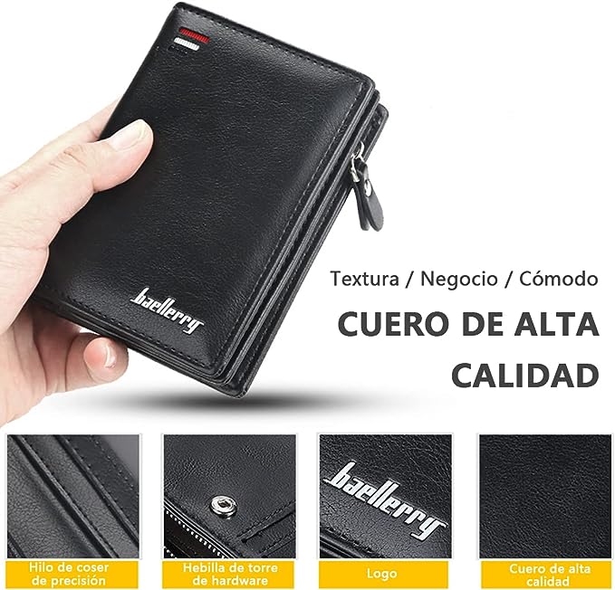 A Cartera para Hombre, lletera para Hombre Piel, con RIFD Protección, 11 Ranuras para Tarjetas, con Cremallera,.