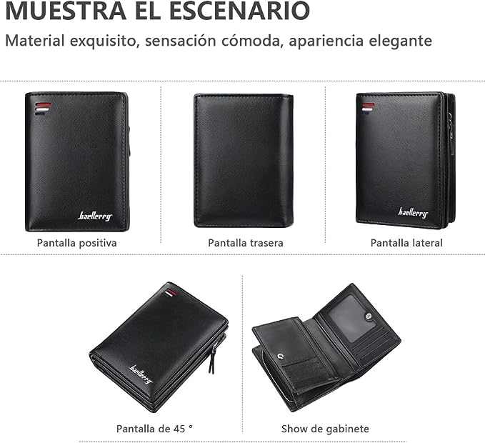 A Cartera para Hombre, lletera para Hombre Piel, con RIFD Protección, 11 Ranuras para Tarjetas, con Cremallera,.