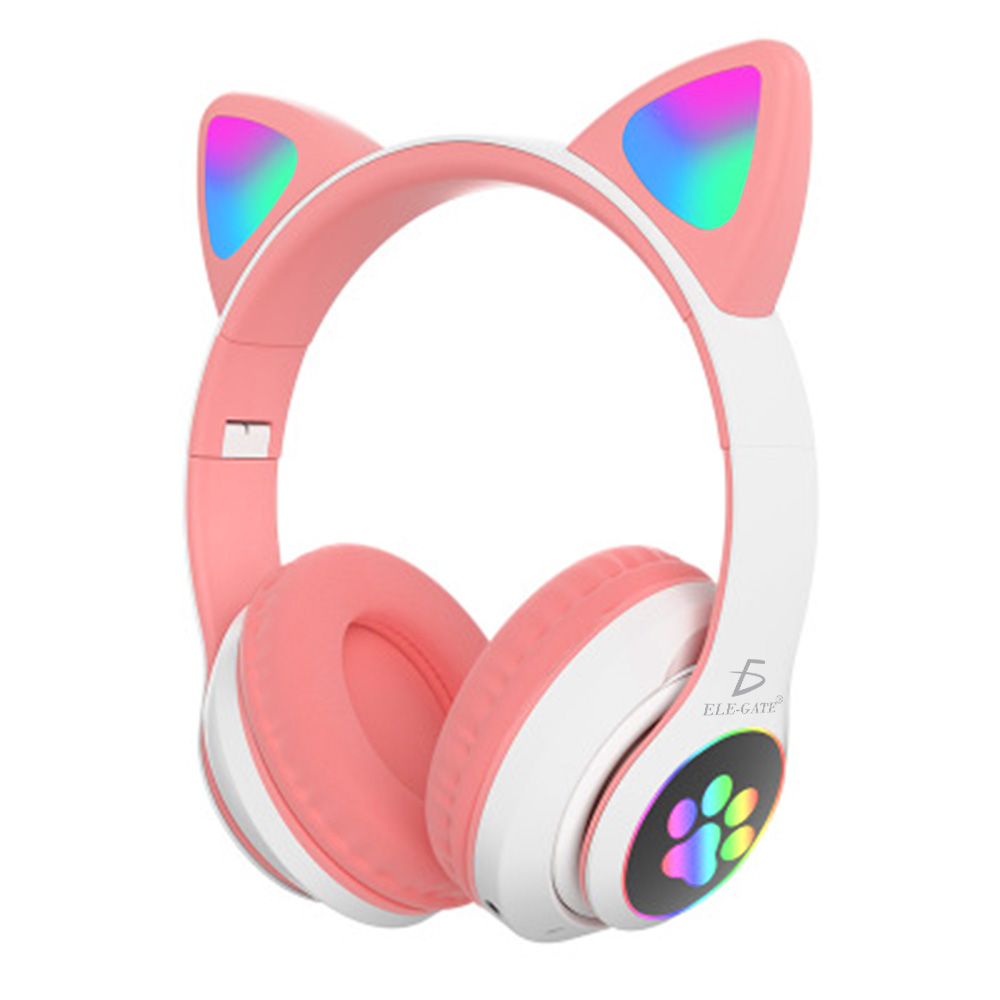 Audifono de Diadema  bonito Gato Bluetooth Auriculares Colorido Led Luminoso