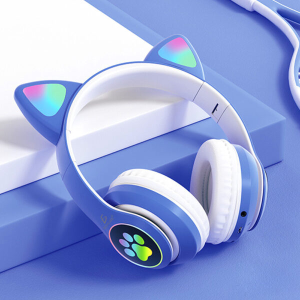 Audifono de Diadema  bonito Gato Bluetooth Auriculares Colorido Led Luminoso