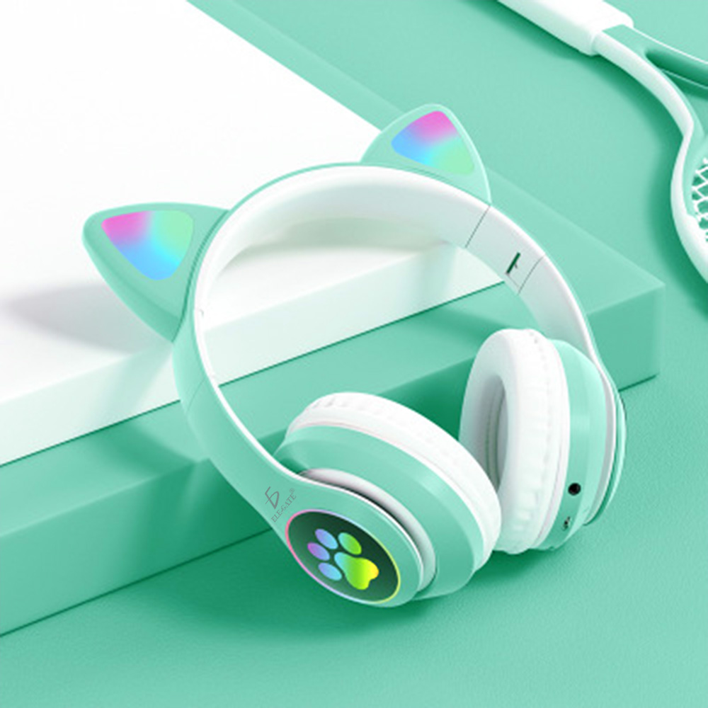 Audifono de Diadema  bonito Gato Bluetooth Auriculares Colorido Led Luminoso