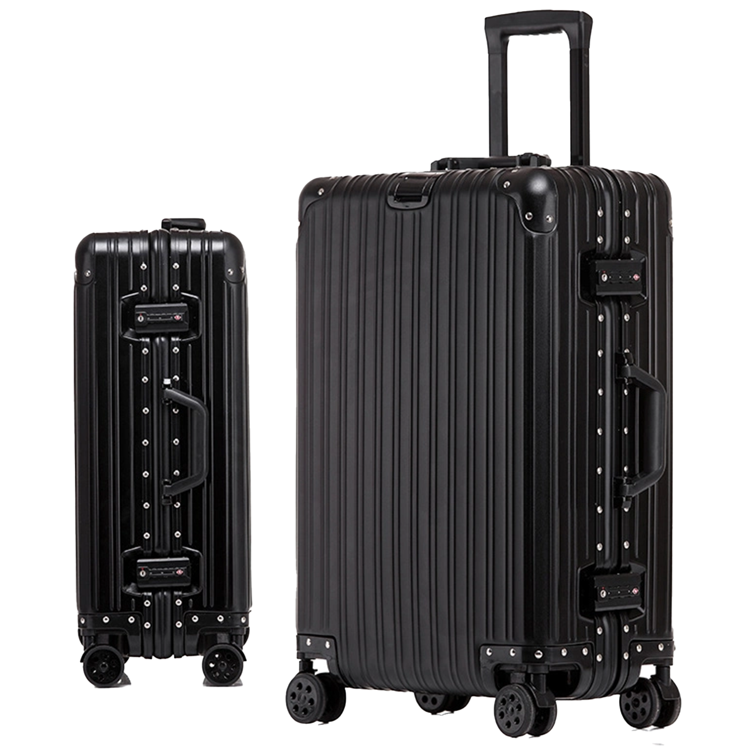 Set de 3x Maletas para Viaje: Carry On 20", Documentada 29" y Bolsa de Cosmeticos 6" Minimalista & Elegante de Aluminio Vom Wald®.