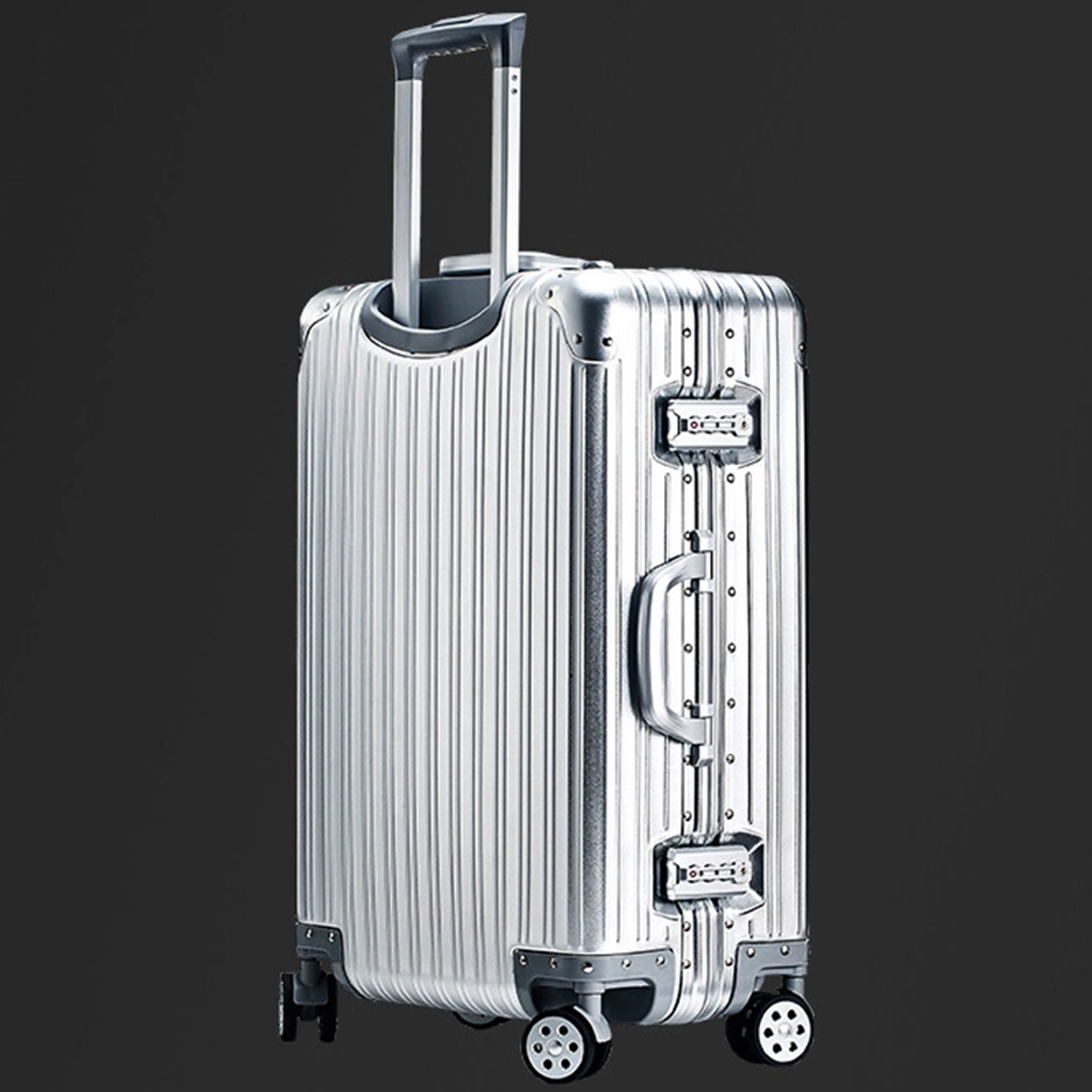 Set de 3x Maletas para Viaje: Carry On 20", Documentada 29" y Bolsa de Cosmeticos 6" Minimalista & Elegante de Aluminio Vom Wald®.