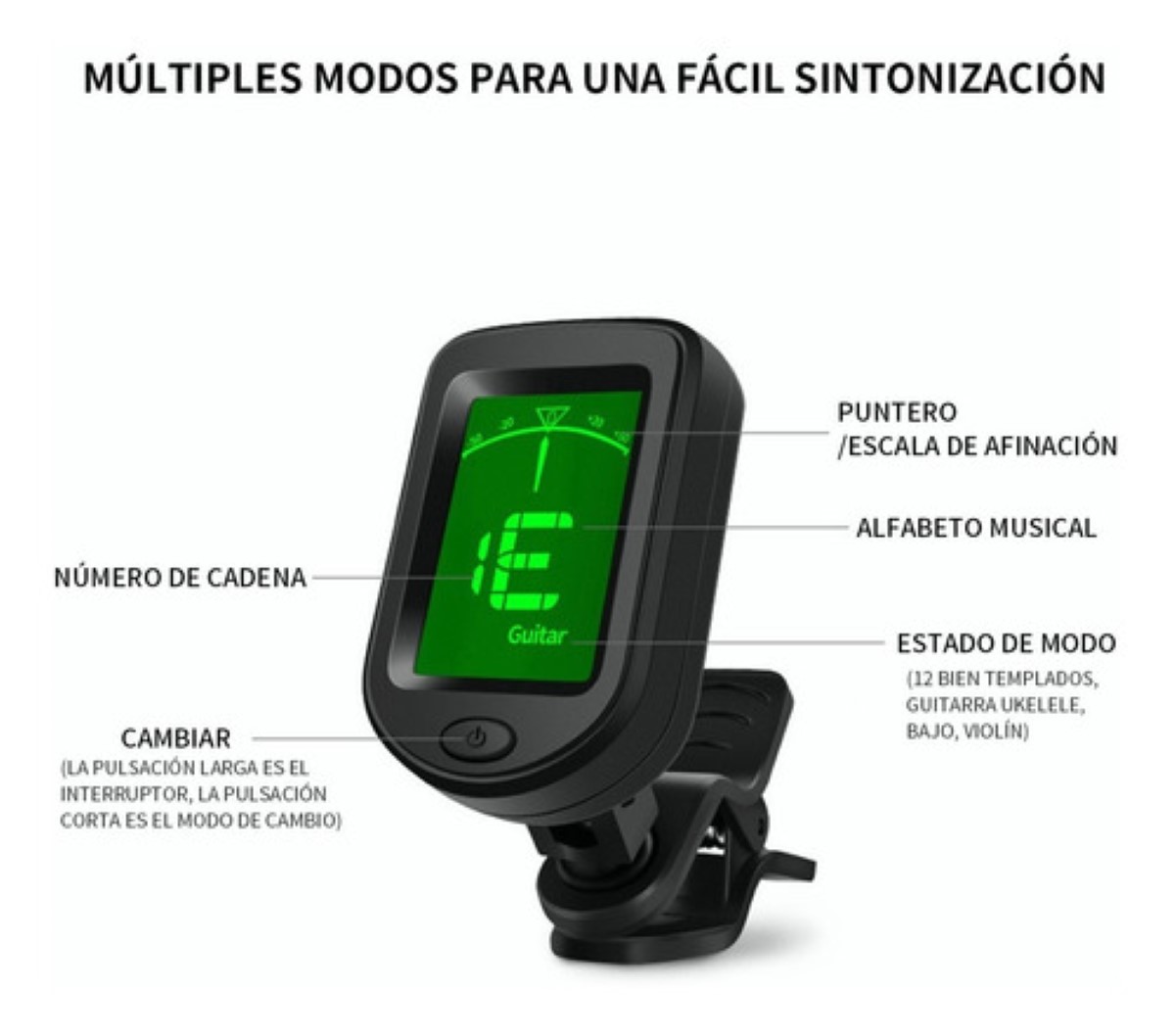 "Afinador Digital Con Clip Para Guitarra Bajo Ukelele Violín "