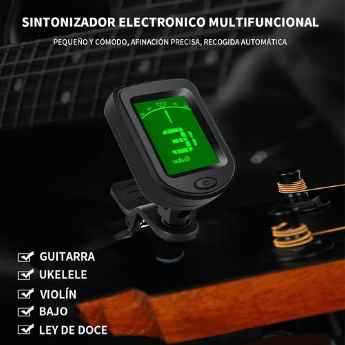 "Afinador Digital Con Clip Para Guitarra Bajo Ukelele Violín "