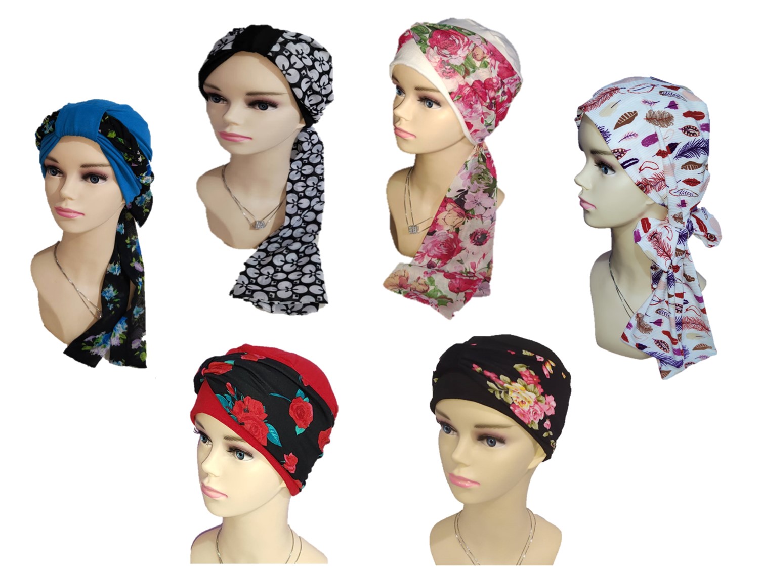 Gorros para Mujer tipo turbante en algodón seda (Set 6 piezas). Oncológicos, alopecia, Moda, Elegantes 