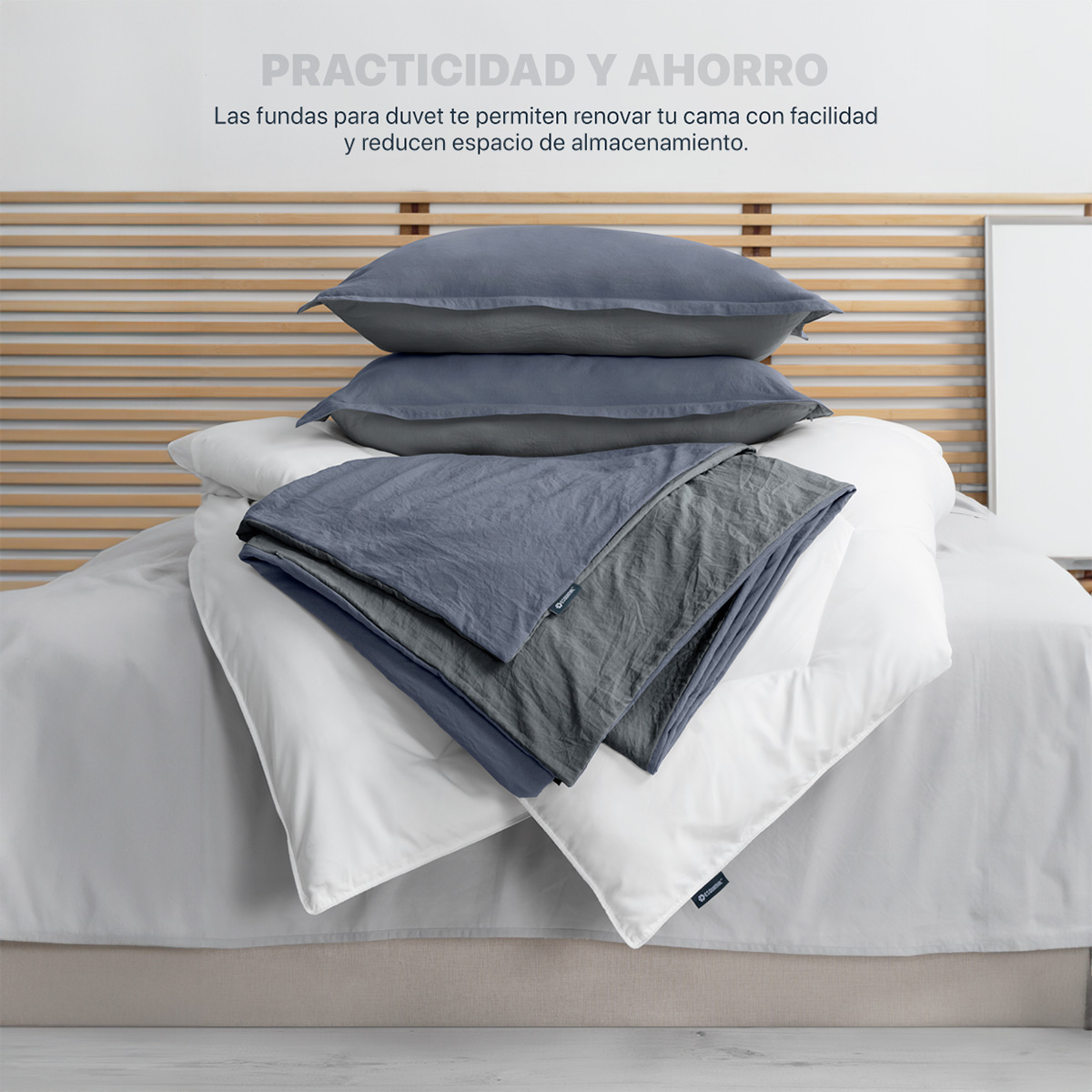  Funda para Duvet Microfibra Acabado Prelavado Sin Relleno más Fundas de Almohada Doble Vista King Size XL Azul - Gris  Esquimal.