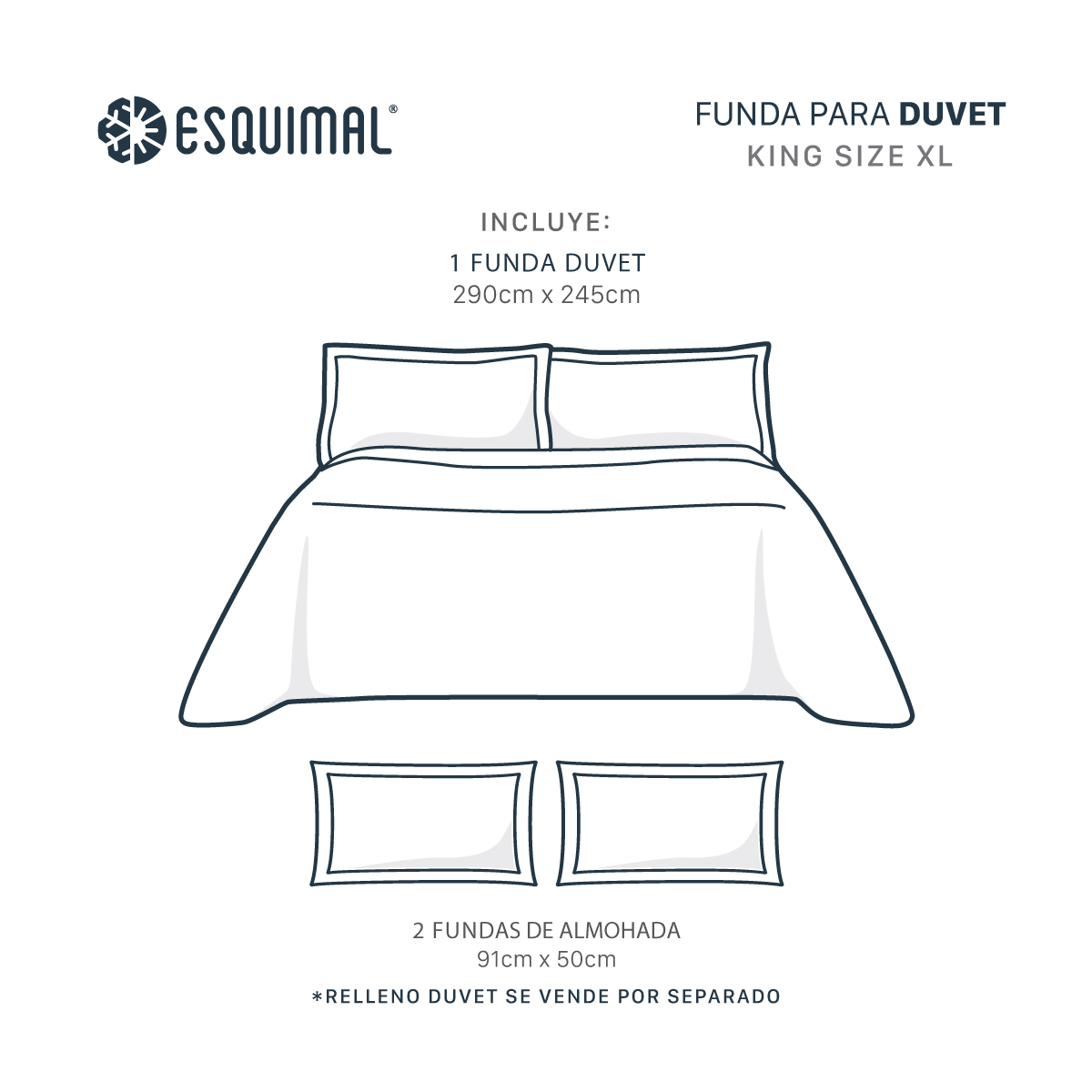  Funda para Duvet Microfibra Acabado Prelavado Sin Relleno más Fundas de Almohada Doble Vista King Size XL Azul - Gris  Esquimal.