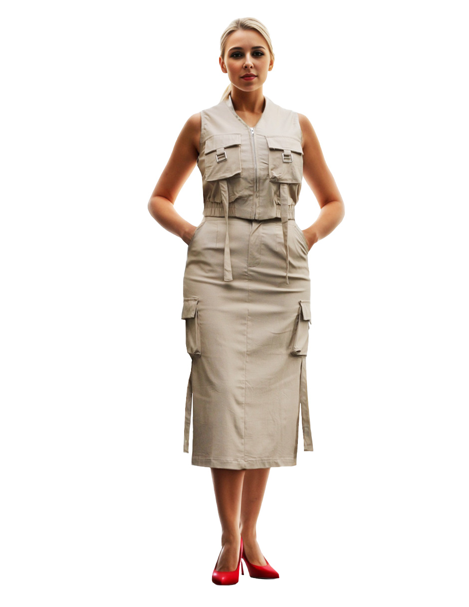 Conjunto casual falda y chaleco cargo Miss Mia para mujer
