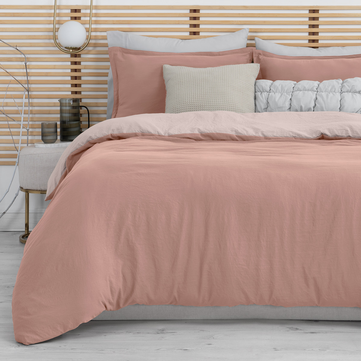 Funda para Duvet Microfibra Acabado Prelavado Sin Relleno más Fundas de Almohada Doble Vista Matrimonial XL Rosa - Rosa Claro Esquimal.