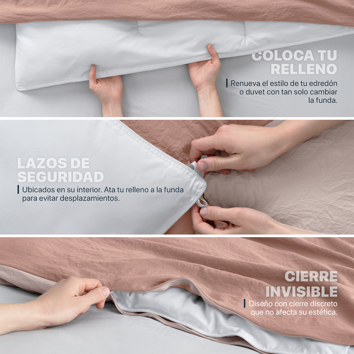 Funda para Duvet Microfibra Acabado Prelavado Sin Relleno más Fundas de Almohada Doble Vista Matrimonial XL Rosa - Rosa Claro Esquimal.