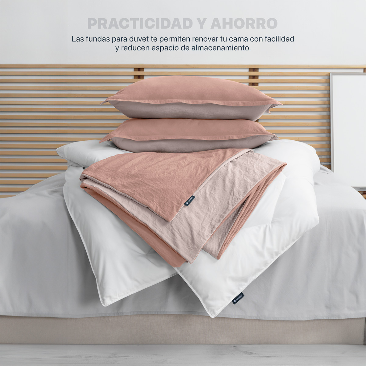 Funda para Duvet Microfibra Acabado Prelavado Sin Relleno más Fundas de Almohada Doble Vista Matrimonial XL Rosa - Rosa Claro Esquimal.