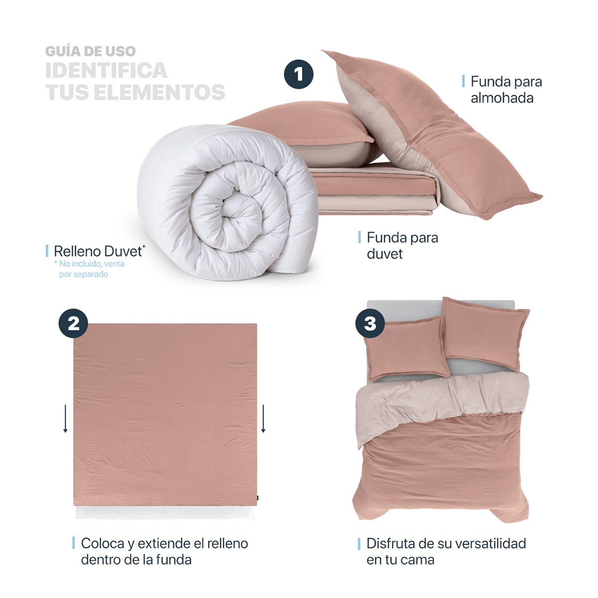 Funda para Duvet Microfibra Acabado Prelavado Sin Relleno más Fundas de Almohada Doble Vista Matrimonial XL Rosa - Rosa Claro Esquimal.