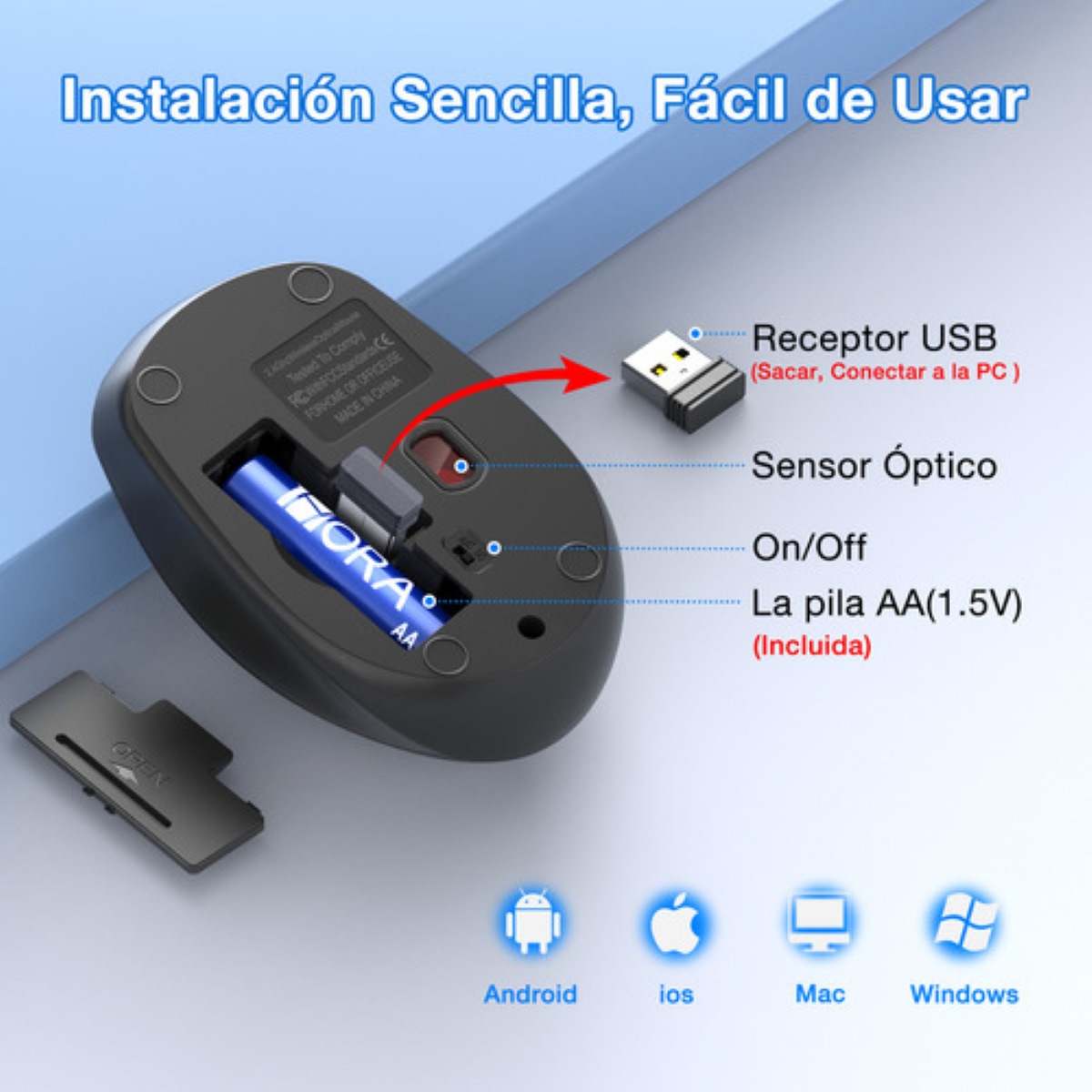 Ratón Inalámbrico Mouse Silencioso Portátil 2.4g 3 Dpi Ratón De Computadora Con Receptor Usb Para Laptop, Pc, Notebook Pilas Aa Incluidas