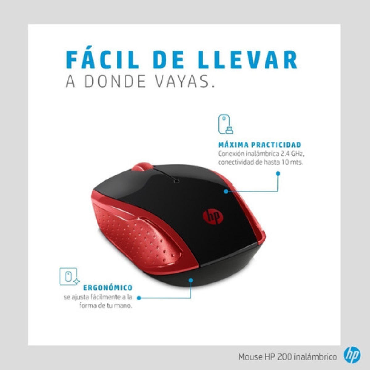 Mouse inalámbrico HP 200 rojo