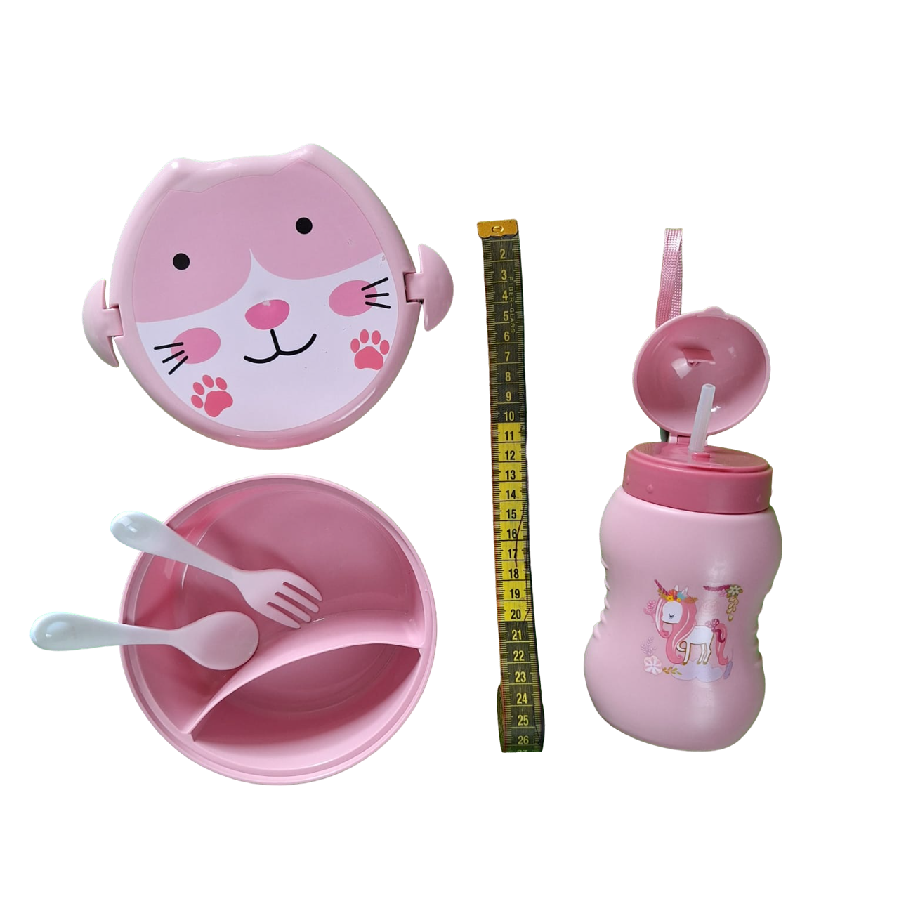Set Topper Lonchera + Botella + Cubiertos Infantil Escolar Color Rosa